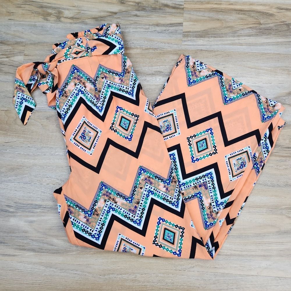 Takara Peach & Multicolored Chevron Print Palazzo… - image 1